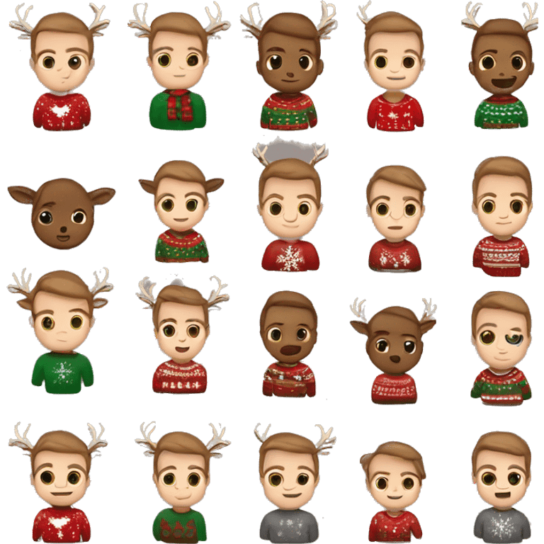 light brown hairwd boy with christmas sweater and raindeer horns emoji