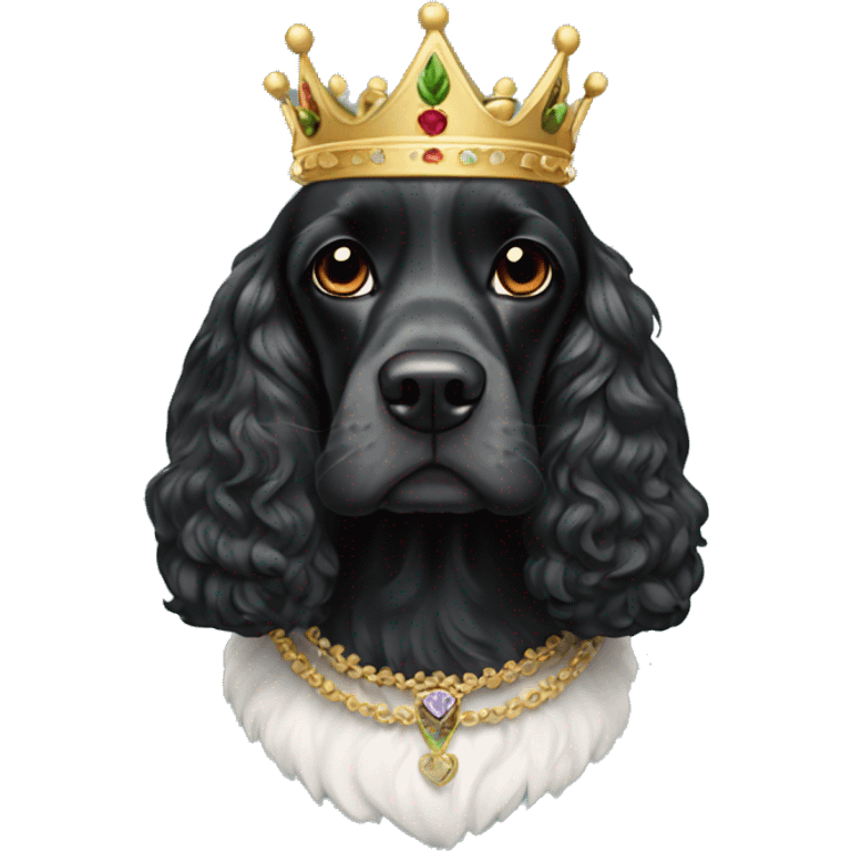 Black cocker spaniel wearing a crown emoji