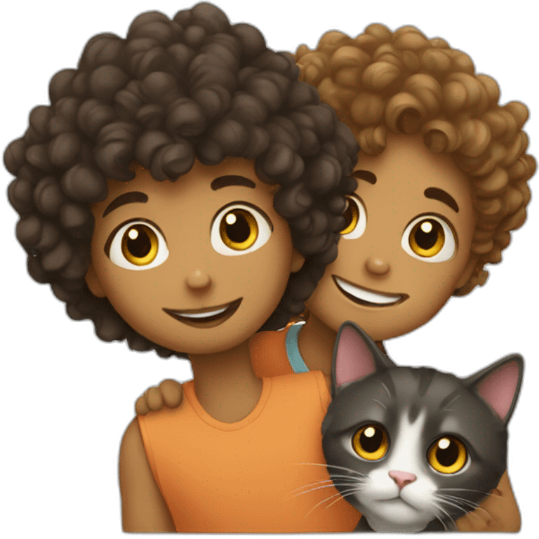 cat sitting with a boy with curly hair emoji