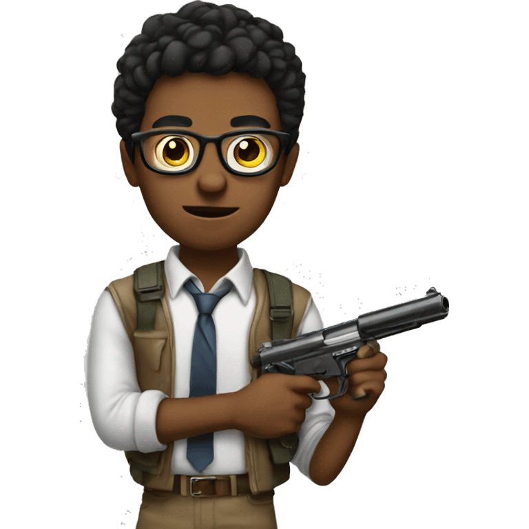 Nerdy boy with a gun emoji