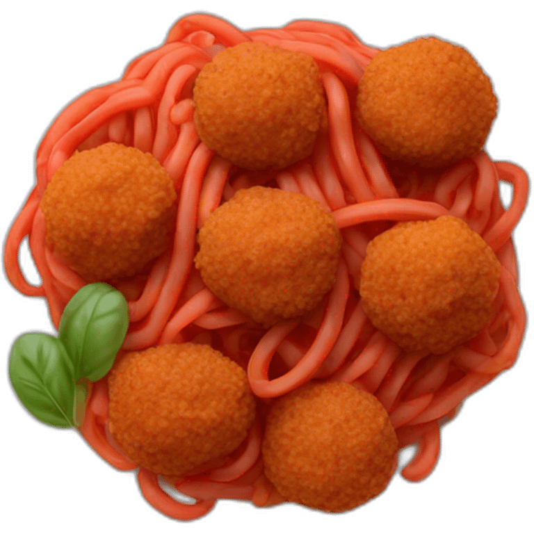 red pasta with meat balls setved in a plate emoji