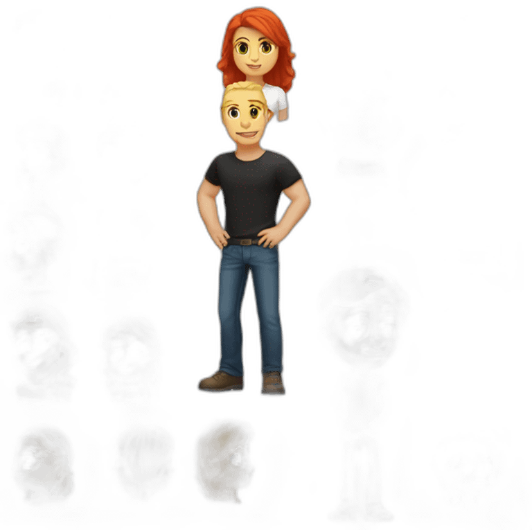 blond man - black cap - white shirt, woman - red hair shirt emoji