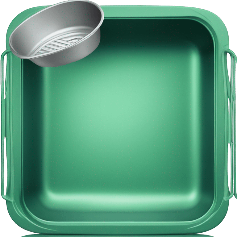 Realistic empty metallic emerald green baking pan with handles emoji