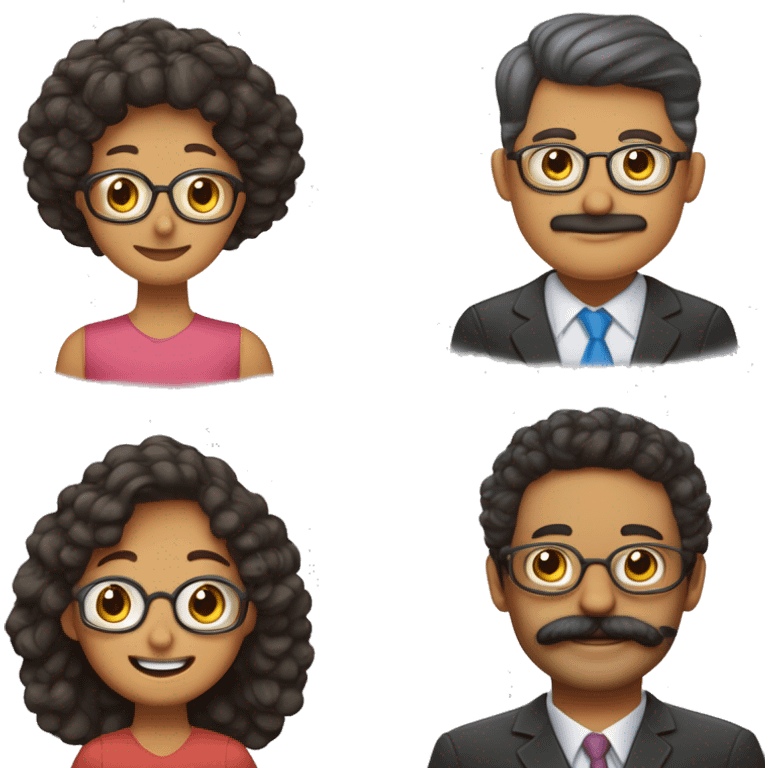 familia com cinco pessoas , sendo elas: pai moreno barba e bigode, mãe morena cabelo cacheado e óculos, filho criança moreno cabelo cacheado e óculos, filha criança cabelo cacheado, filho bebê moreno mais claro emoji