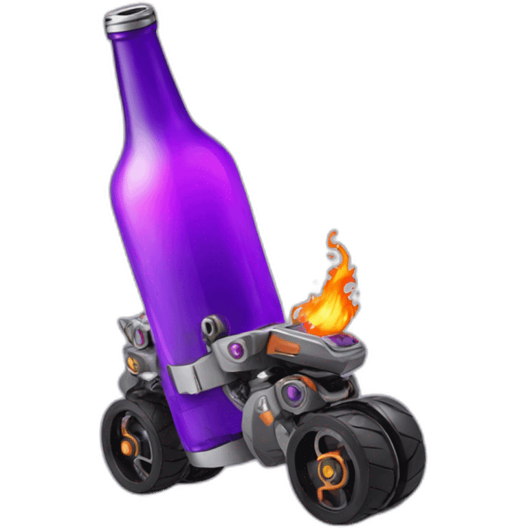 a robot riding a purple nitro bottle with flames shooting out emoji