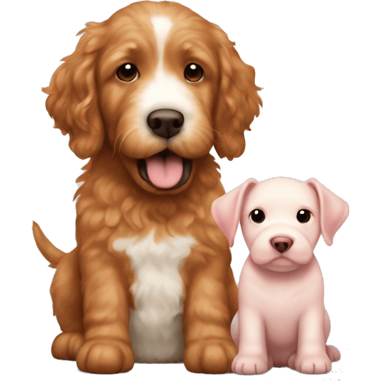 A red golden doodle, white Labrador and a brown white piglet emoji