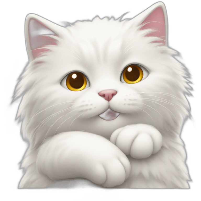 cute fluffy white cat hugs another cat emoji