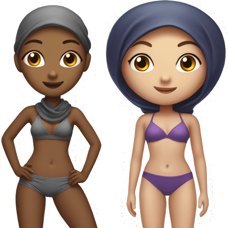 Girl in a bikini and girl with a hijab emoji