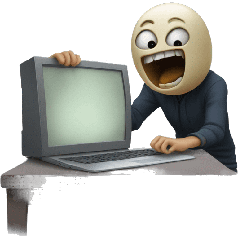 person playing the scary maze game on their computer getting scared emoji