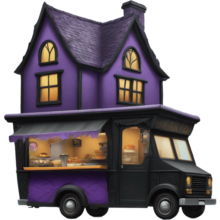 Fantasy Wednesday Addams haunted dream house on food truck  emoji