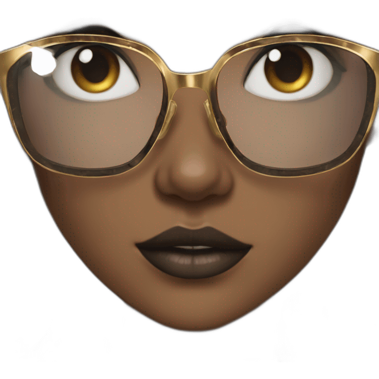 Girl with dark long hair, smokey eye makeup and big square gold glasses  emoji