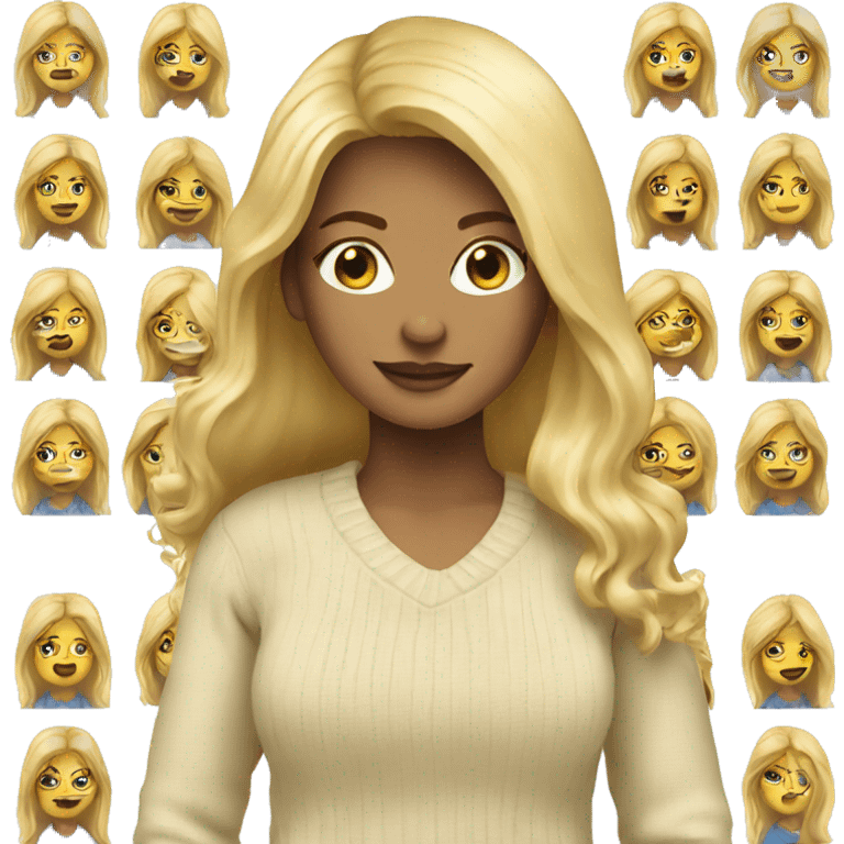 Blonde long hair women beige sweater emoji