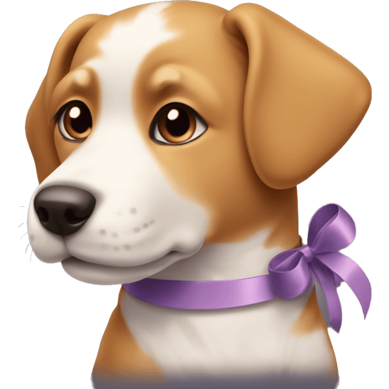 Base Shape: A cute dog face, similar to the 🐕 emoji, with friendly eyes, a small nose, and a happy expression.
Addition: A decorative ribbon (🎀) tied around one of the dog's ears or around its neck like a collar. emoji