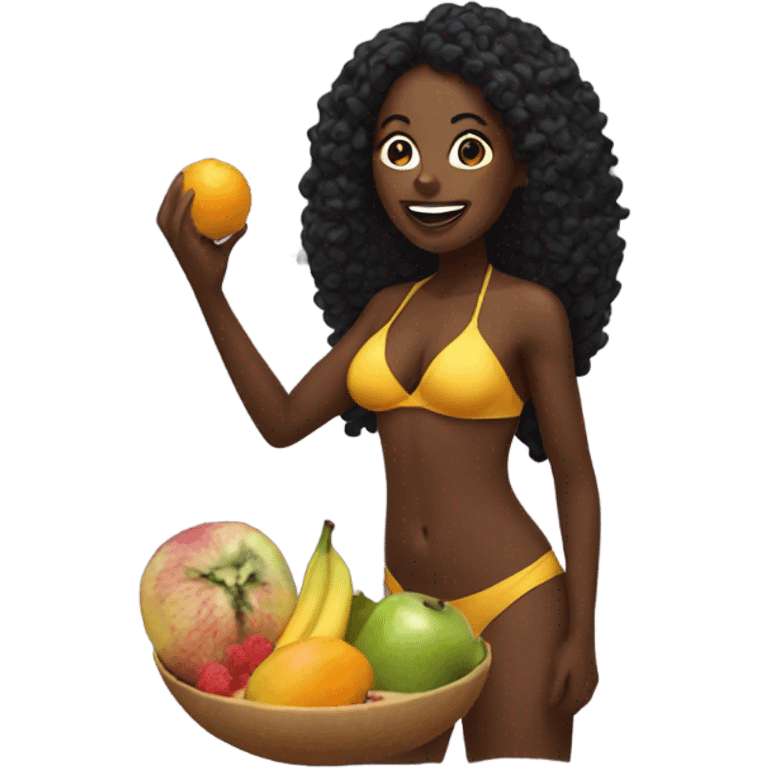 1 Black woman in a bikini eating fruit. emoji