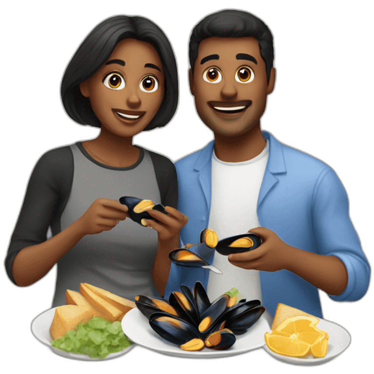 Couple eat mussels  emoji