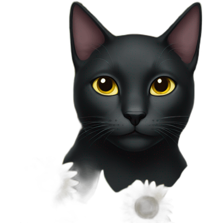 black cat with sunflower around its head emoji