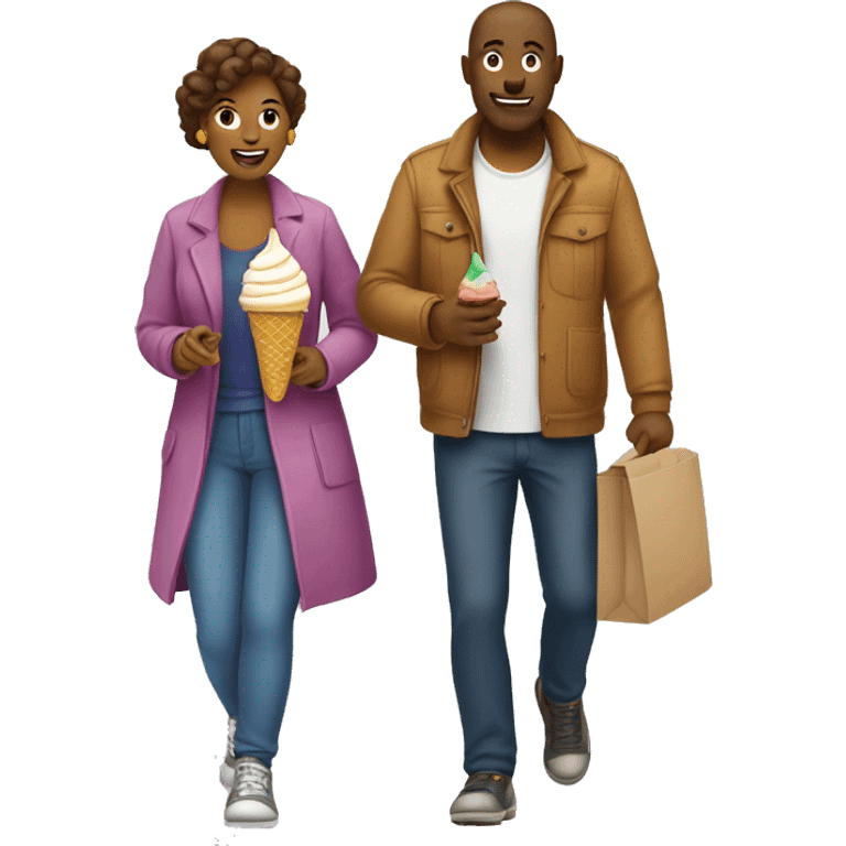 make an emoji that shows a couple of a woman and a man going for a walk eating ice cream emoji