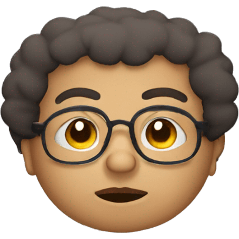 chubby brown mexican man with curly hair and glasses looking with a blank face emoji