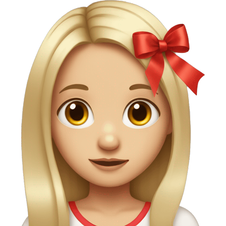 little girl with autism and a red ribbon in her long hair with big eyelashes emoji