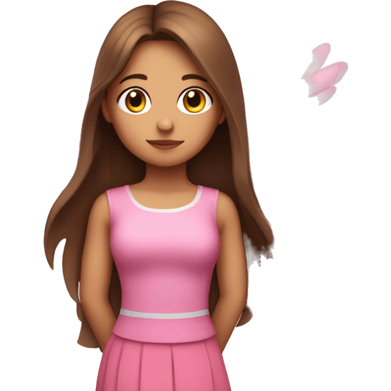 Girl with long Brown hair, pink top and skirt and wings emoji