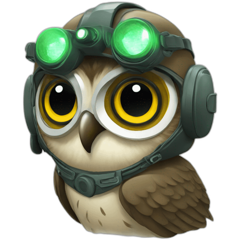 Owl with night vision device in helmet emoji