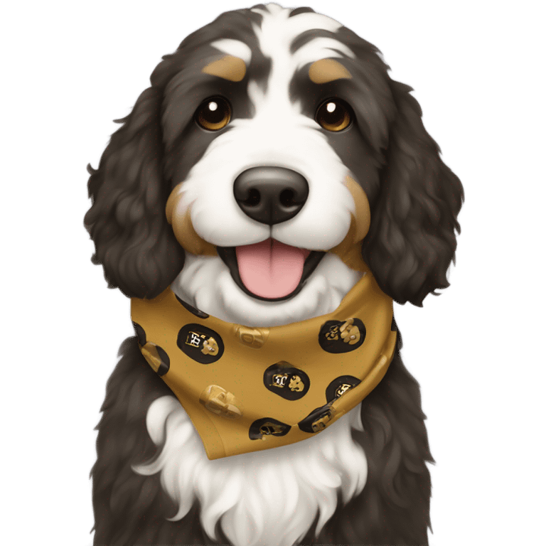 Bernedoodle with purdue university scarf emoji