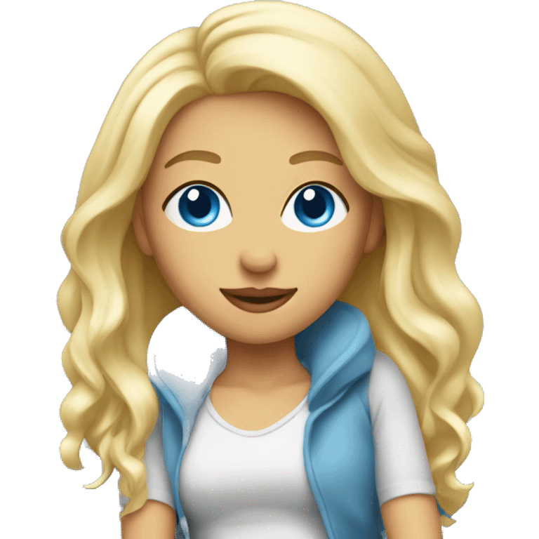 Beautiful blonde blue eyed woman sitting on couch emoji