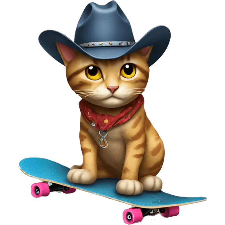 a cool cowboy cat on skateboard emoji