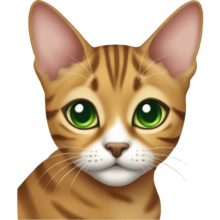 Face of bengal girl cat with Green eyes emoji