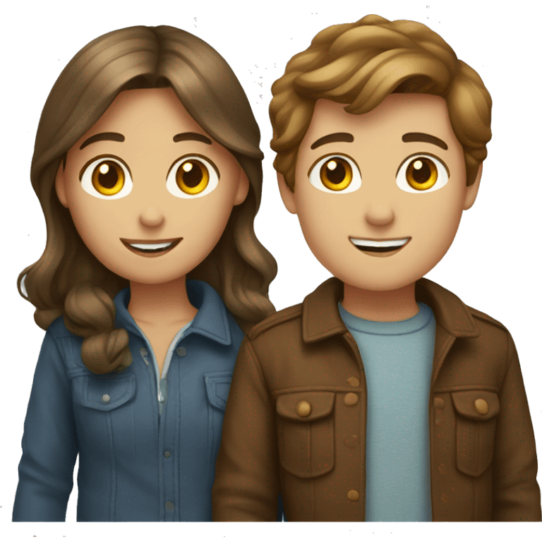 Couple with Brown Hair Boy and Girl  emoji