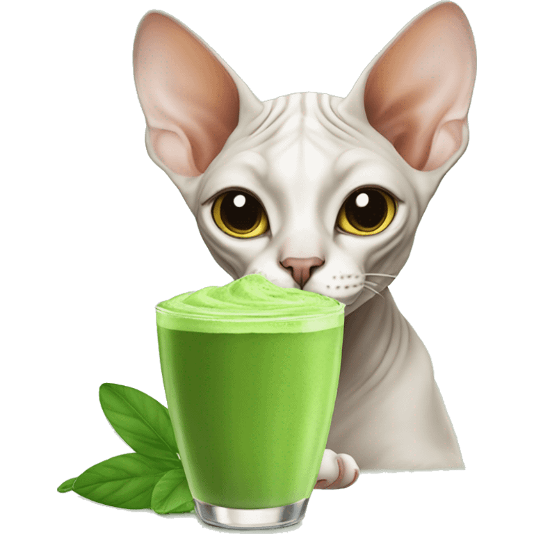 Sphynx cat drinking matcha emoji