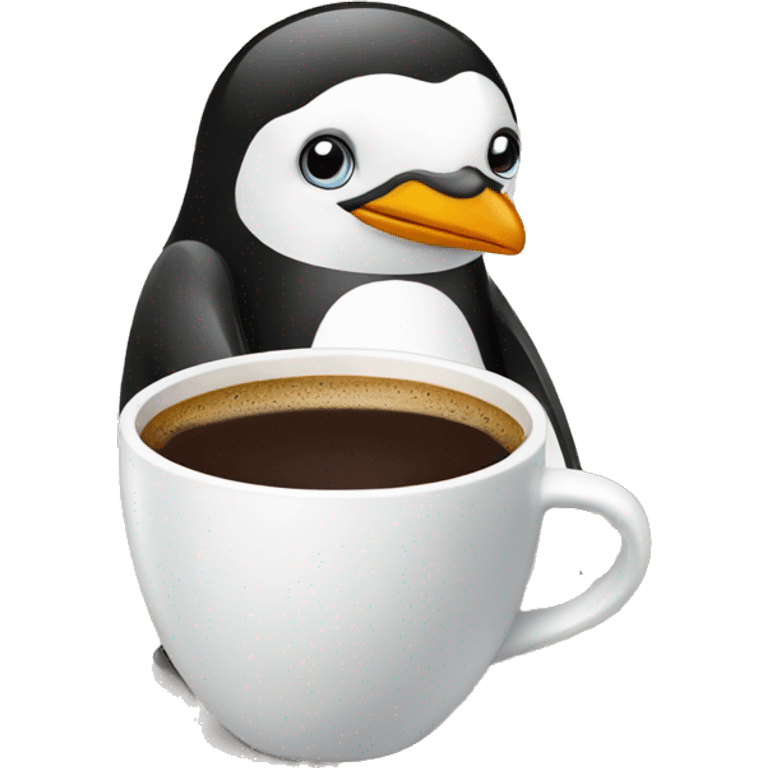 penguin with coffee emoji