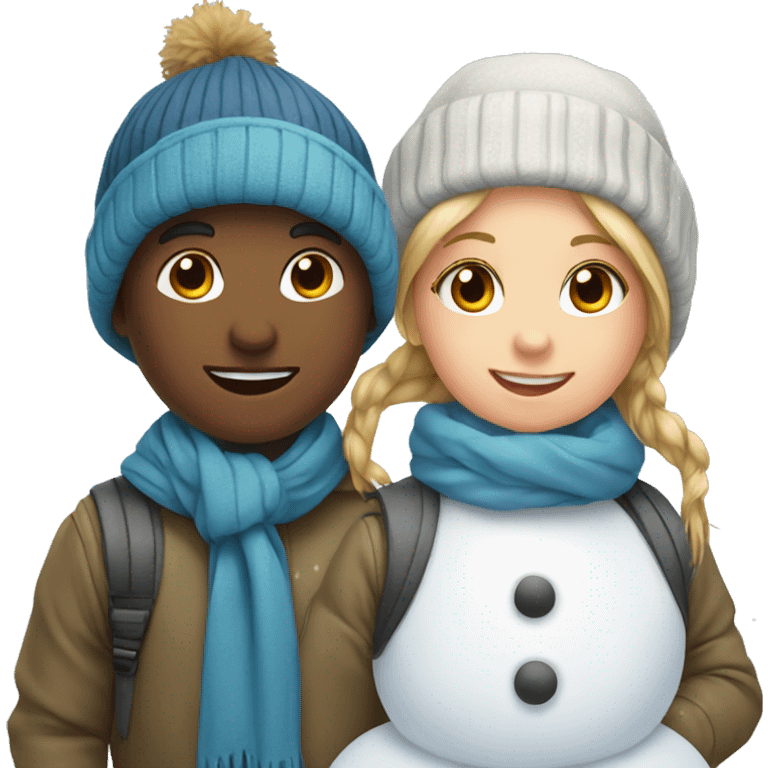 Girl and boy building snowman emoji