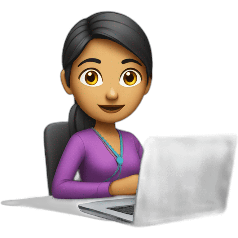 a female indian software engineer sitting behind a laptop emoji