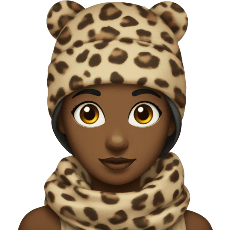 Girl with scarf print leopard brown eyes emoji