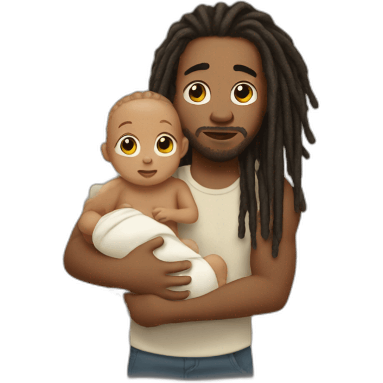 man with dreads with light skinned baby in arms  emoji