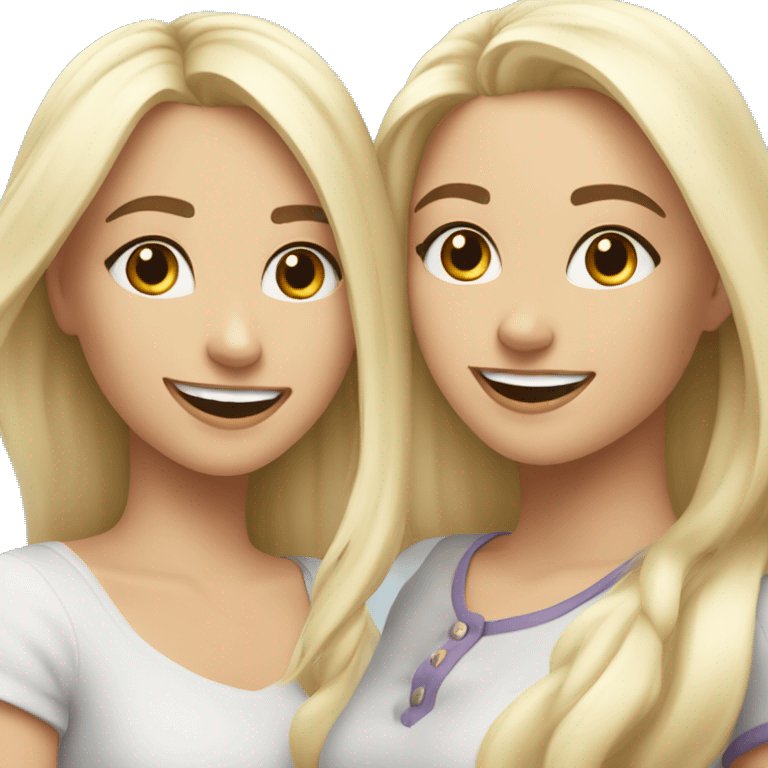 White blonde female and white brunette female best friends happy smiling with hearts everywhere emoji