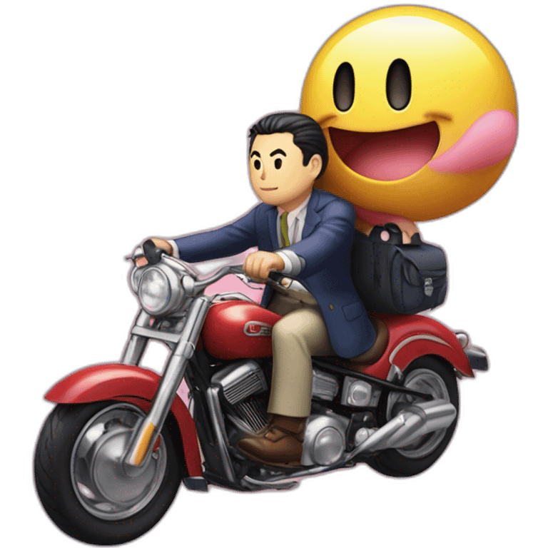 Kirby rides on top of Mr.Tanaka emoji