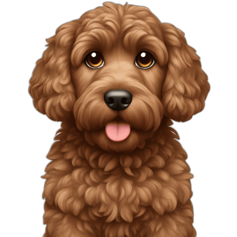 Brown cockapoo working on tablet emoji