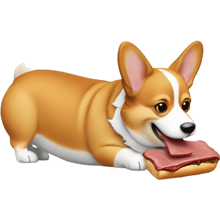 Corgi eating a beef Wellington  emoji