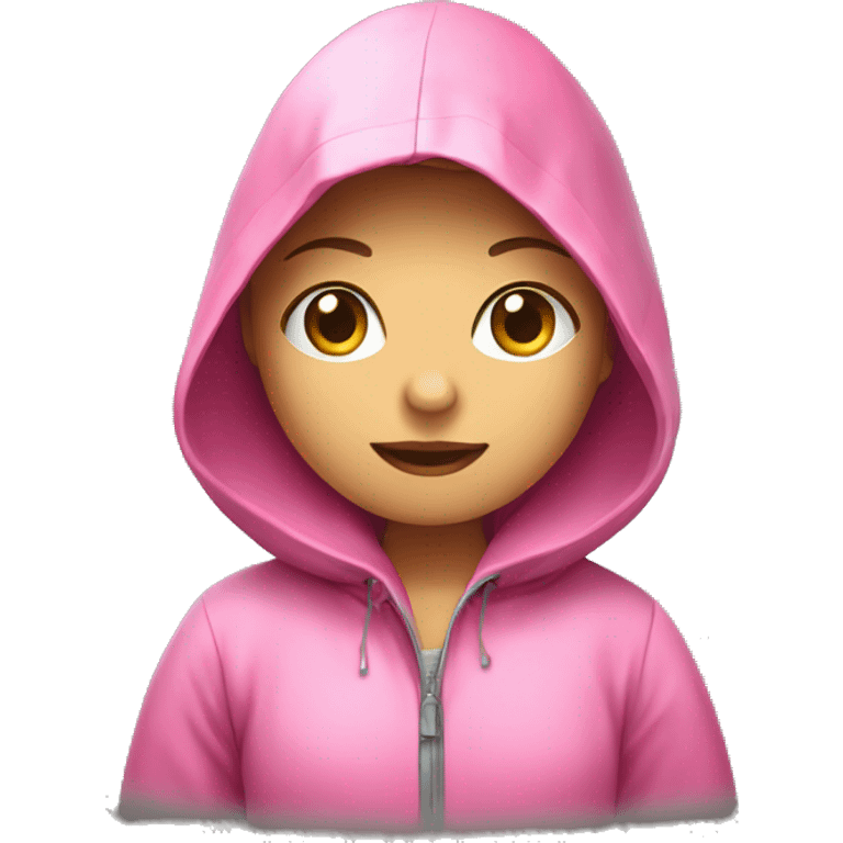 Girl in Pink raincoat dress in downpor  emoji