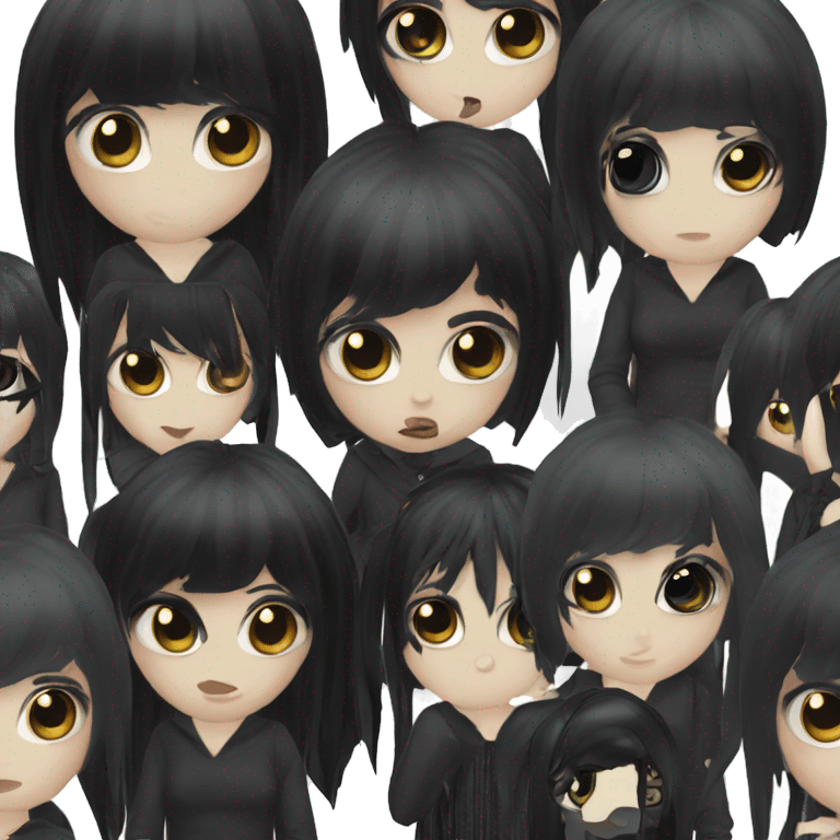 goth girl with long black hair and bangs and big black eyeliner  emoji