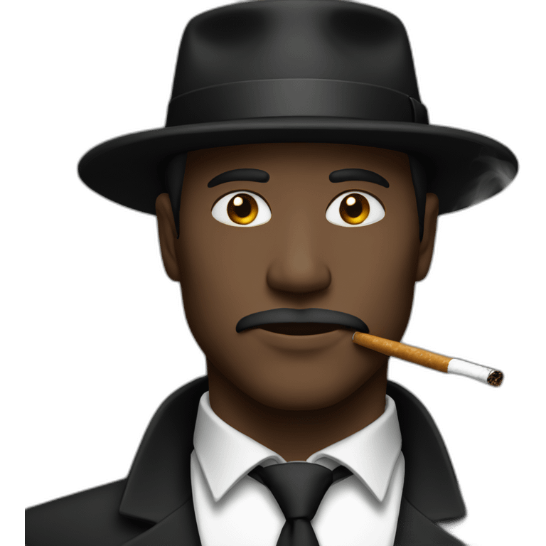 A man smoking he have a black hat and black suit emoji