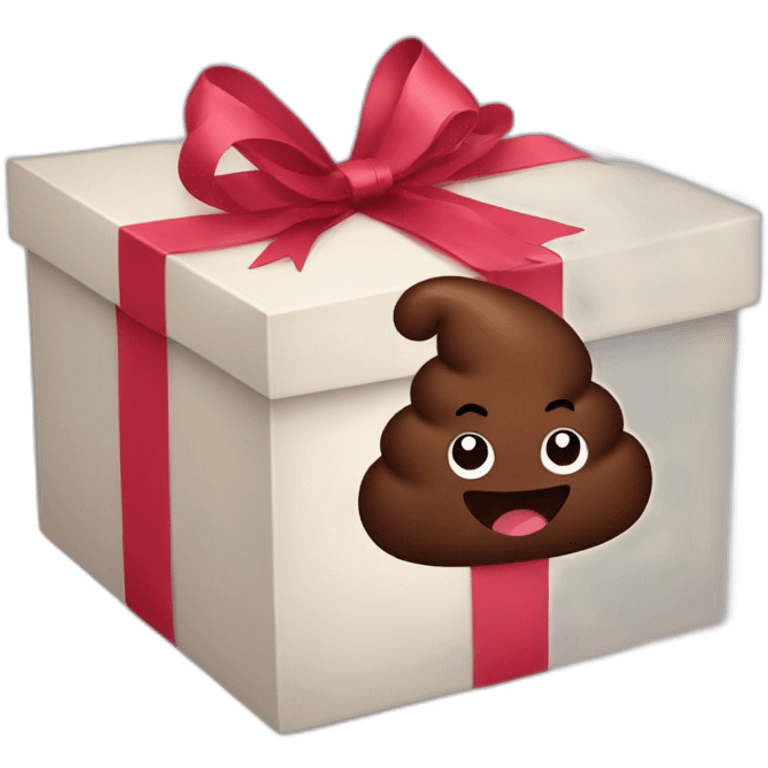 Smiling Dark brown poo inside a gift box with a ribbon emoji