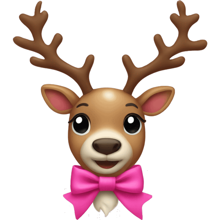 christmas reindeer with a pink bow emoji