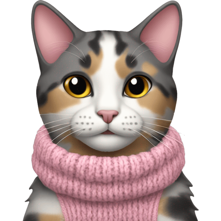 Dilute Calico cat in pink knitted sweater emoji