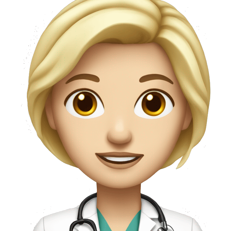 white skin female doctor, brown eyes, blonde hair emoji