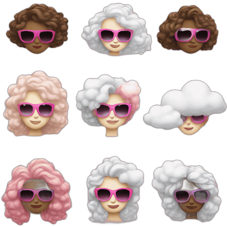 The style is acrylic, the cloud is fluffy, and the main shades are white and pink emoji