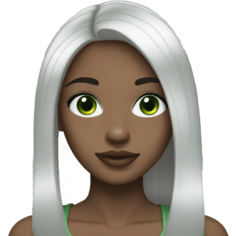 black hair, girl, white skin, straight hair, green eyes emoji