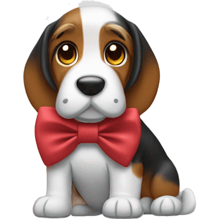 tri color Bassett hound wear bow emoji